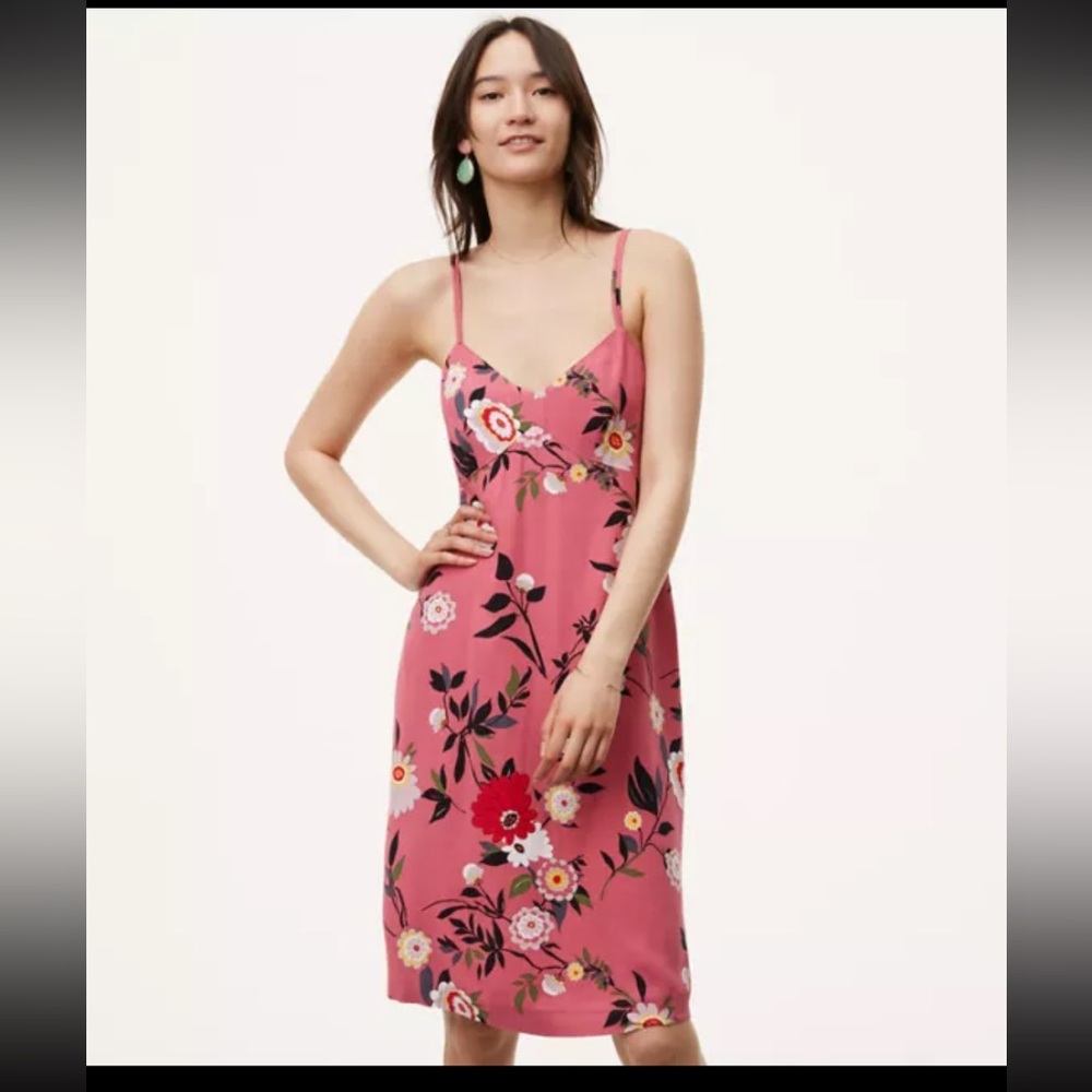 LOFT Floral Slip Dress in Pink, Size: 2